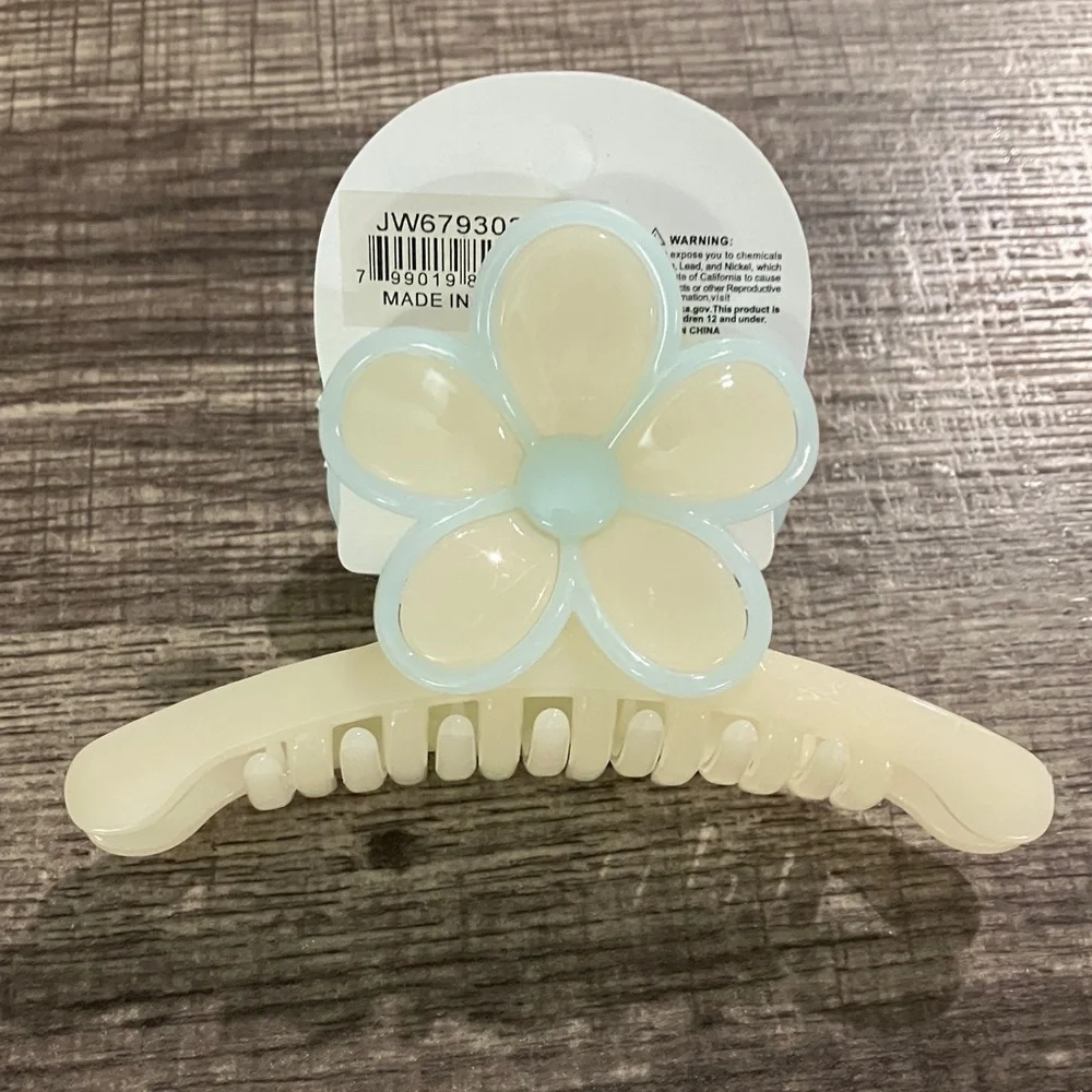 Cream and Blue Flower Hair Clip